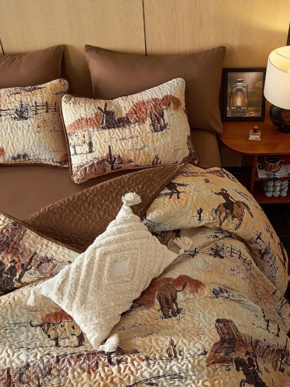 Southwestern Cowboy Quilt Set Rustic Ochre Brown Bedspread